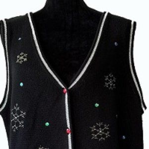 Ladies' White Stag Christmas Vest, Navy Blue, 5 Button, XXL (20), 100% Acrylic